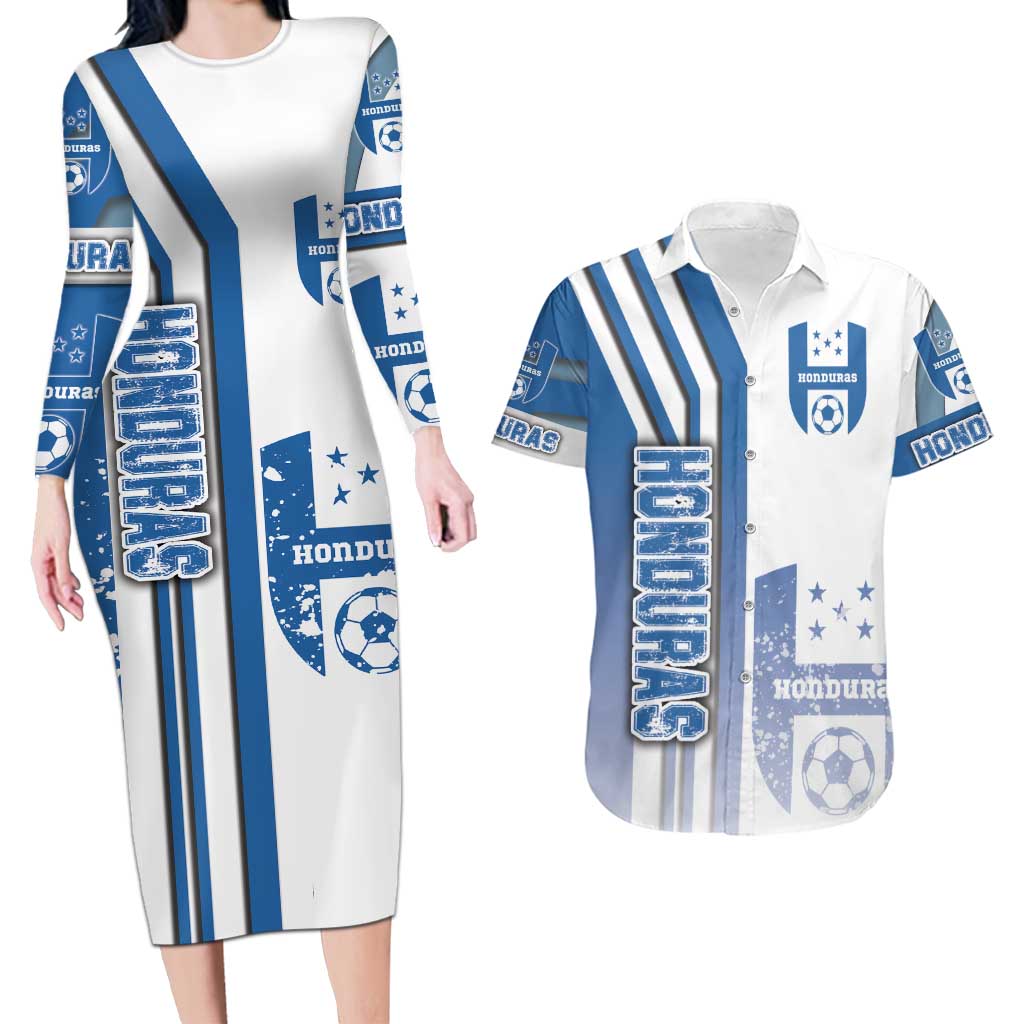 Honduras Football Couples Matching Long Sleeve Bodycon Dress and Hawaiian Shirt Los Catrachos Soccer - Road To Champion