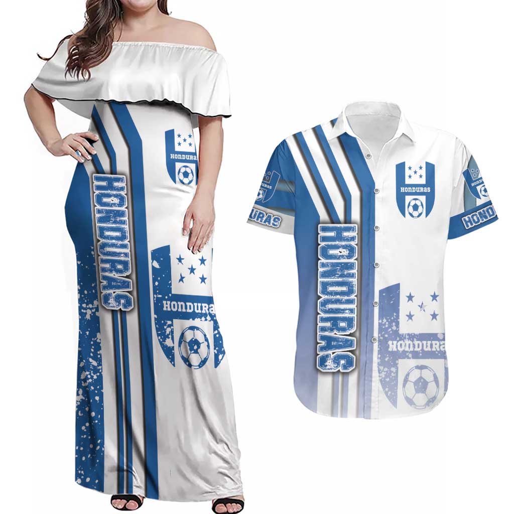 Honduras Football Couples Matching Off Shoulder Maxi Dress and Hawaiian Shirt Los Catrachos Soccer - Road To Champion