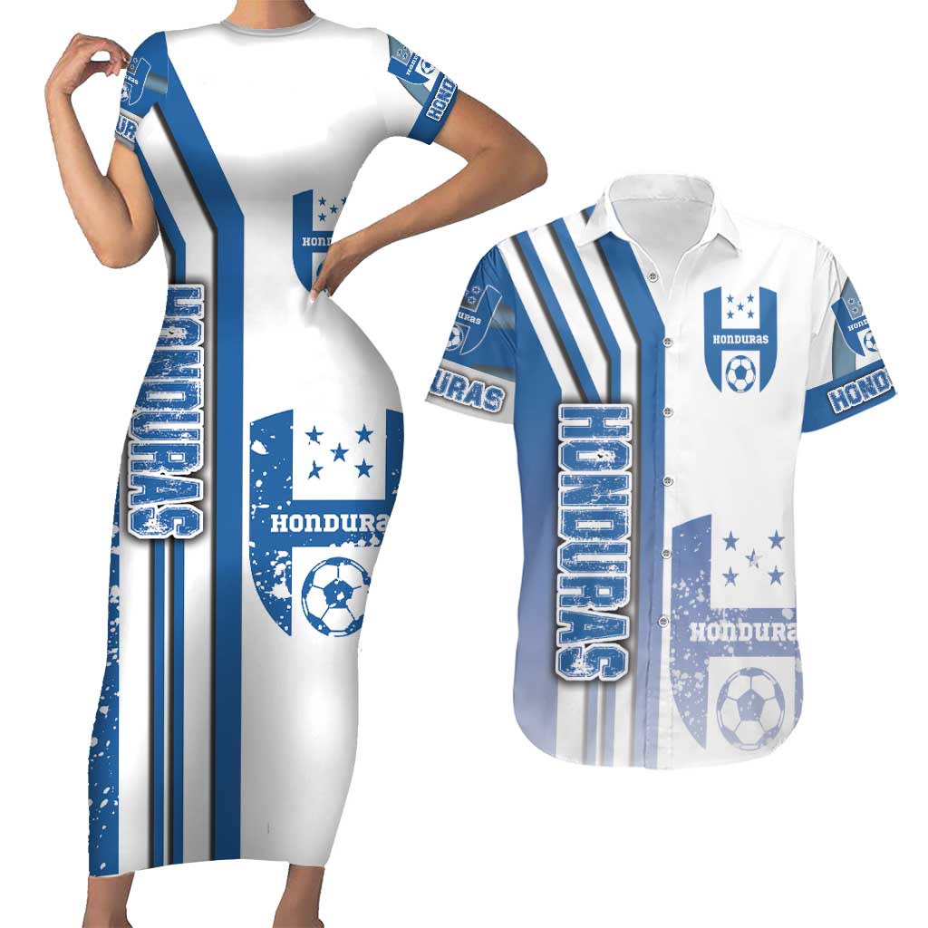 Honduras Football Couples Matching Short Sleeve Bodycon Dress and Hawaiian Shirt Los Catrachos Soccer - Road To Champion