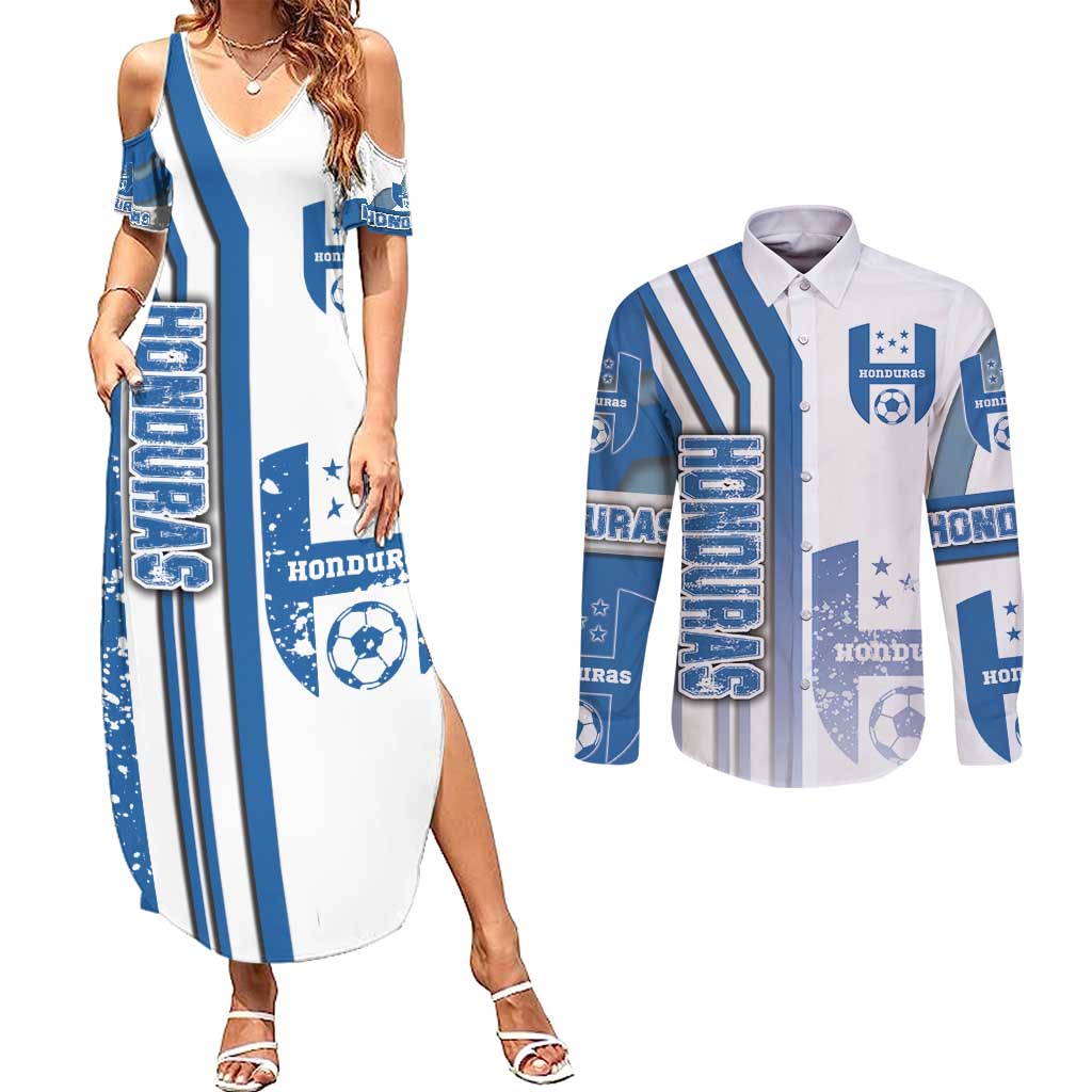 Honduras Football Couples Matching Summer Maxi Dress and Long Sleeve Button Shirt Los Catrachos Soccer - Road To Champion