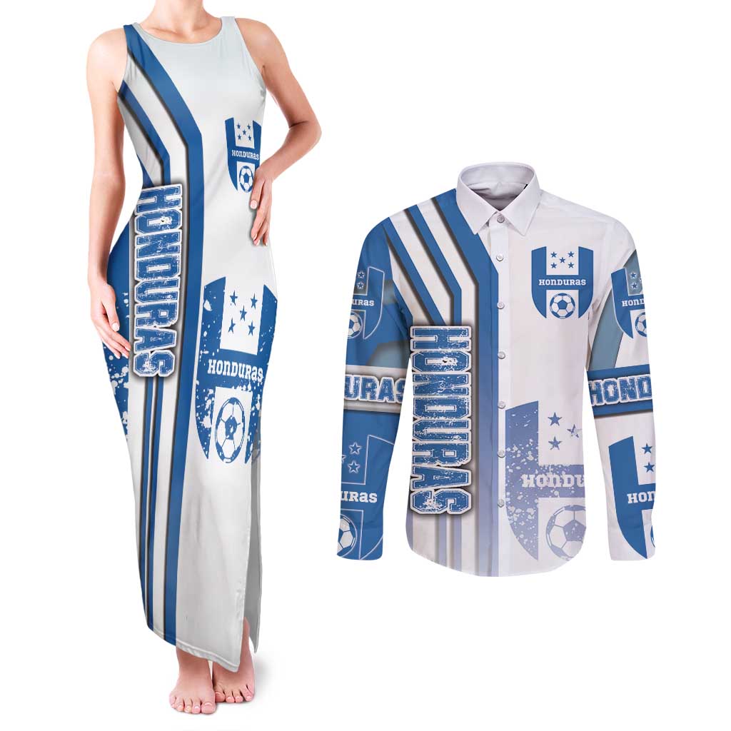 Honduras Football Couples Matching Tank Maxi Dress and Long Sleeve Button Shirt Los Catrachos Soccer - Road To Champion