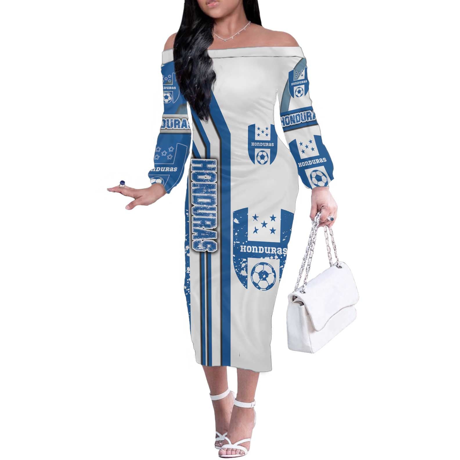 Honduras Football Off The Shoulder Long Sleeve Dress Los Catrachos Soccer - Road To Champion