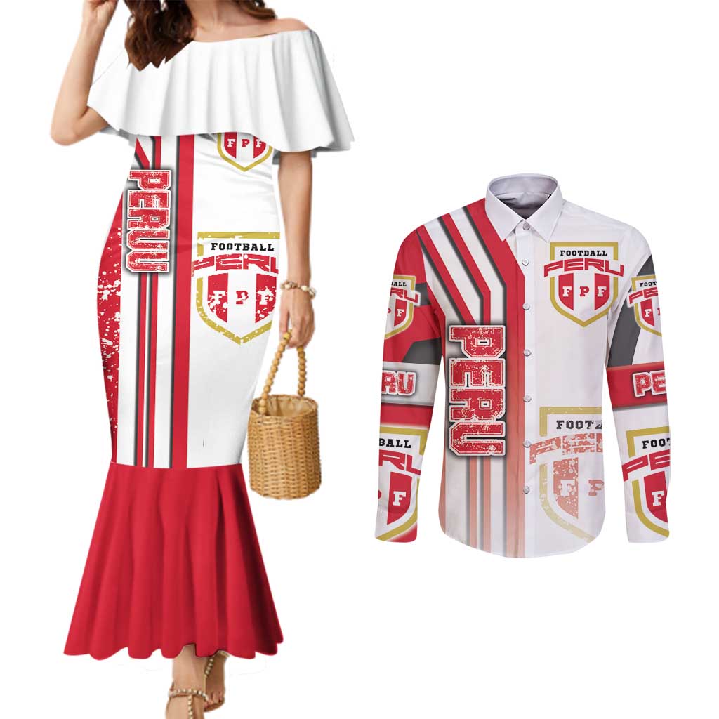 Peru Football Couples Matching Mermaid Dress and Long Sleeve Button Shirt La Bicolor Soccer - Road To Champion