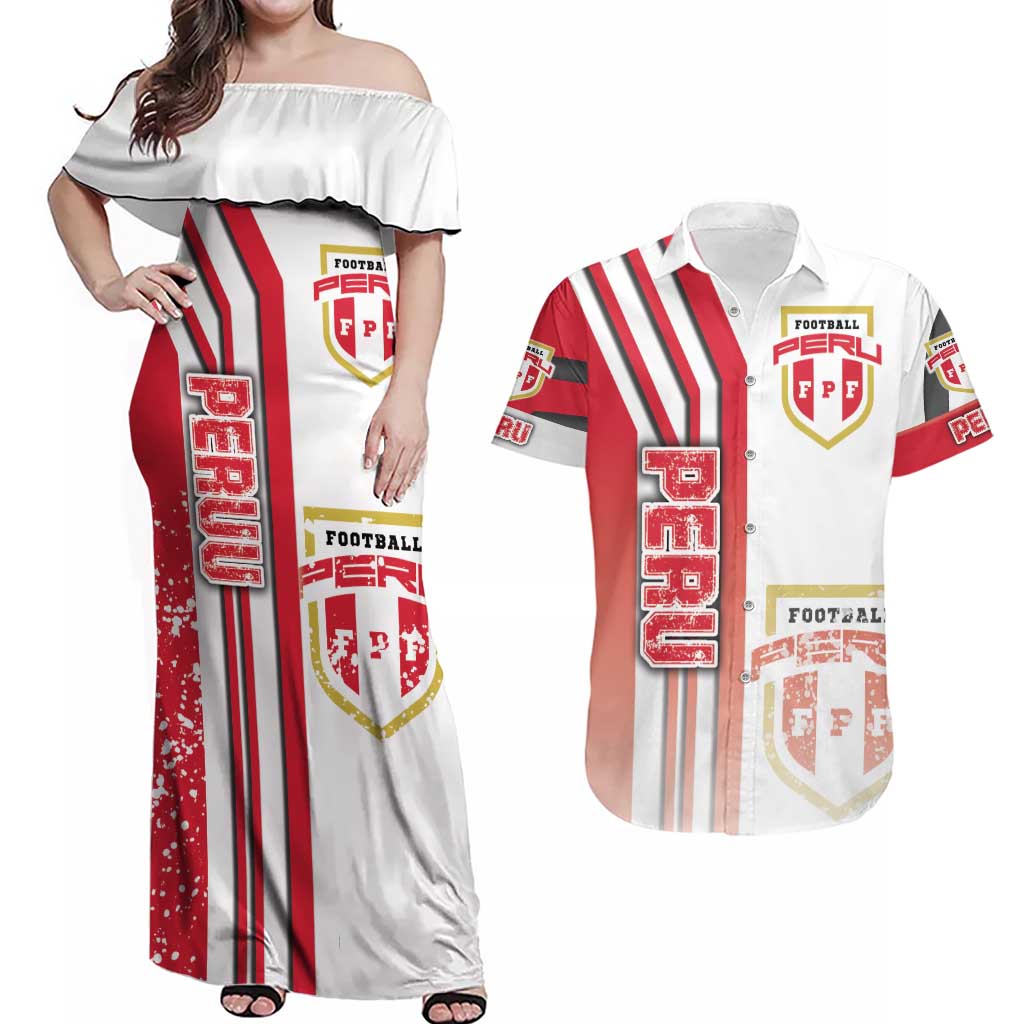 Peru Football Couples Matching Off Shoulder Maxi Dress and Hawaiian Shirt La Bicolor Soccer - Road To Champion