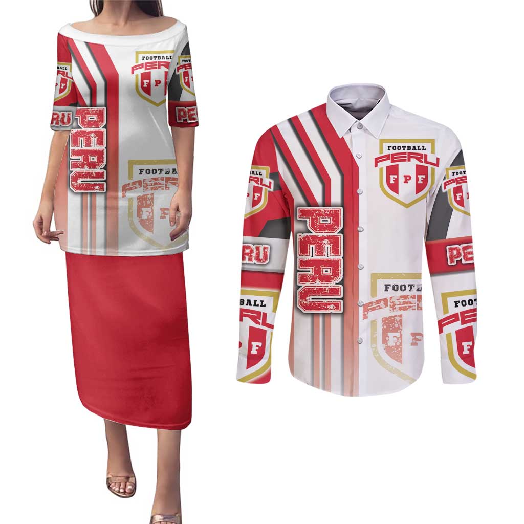 Peru Football Couples Matching Puletasi and Long Sleeve Button Shirt La Bicolor Soccer - Road To Champion