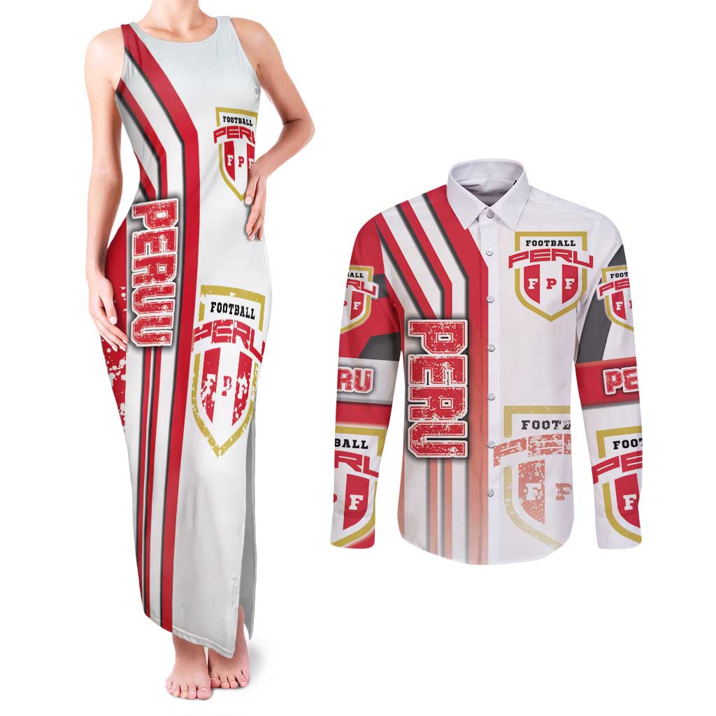 Peru Football Couples Matching Tank Maxi Dress and Long Sleeve Button Shirt La Bicolor Soccer - Road To Champion