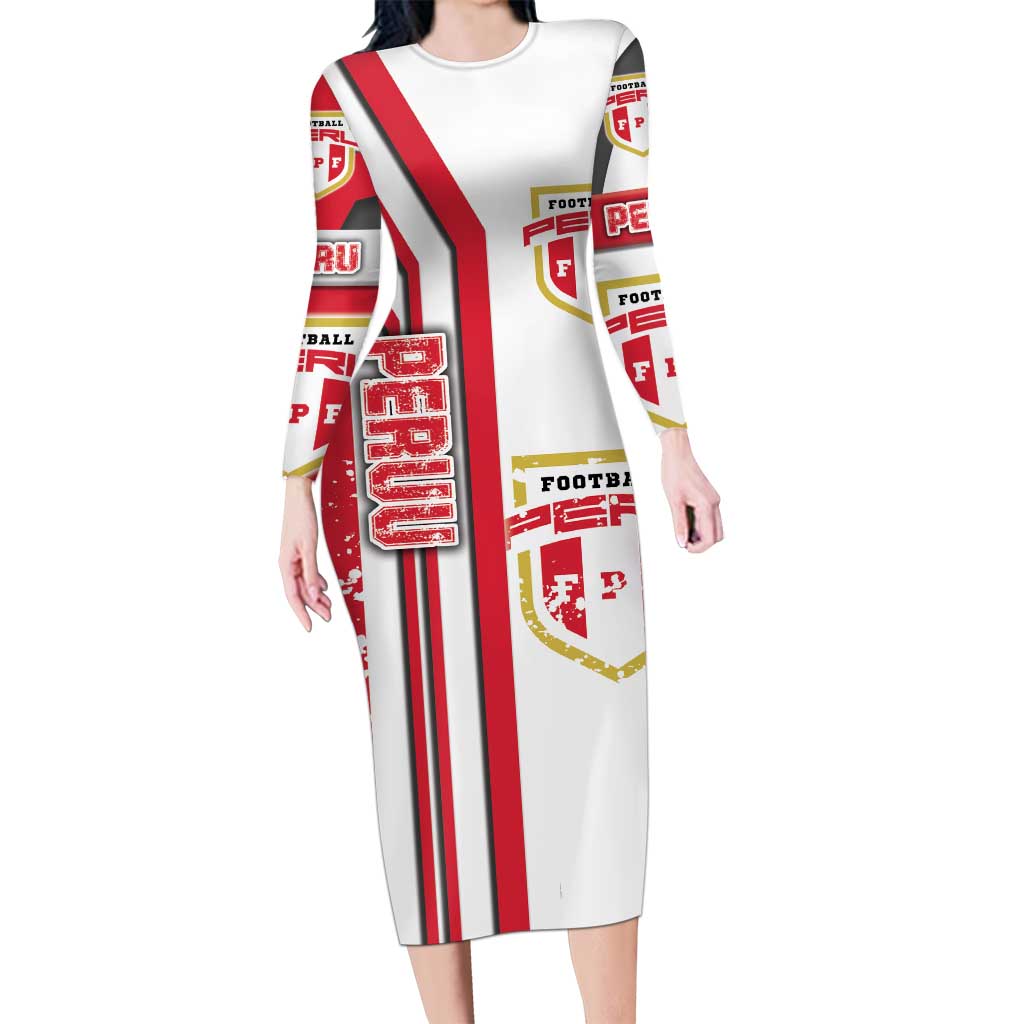 Peru Football Long Sleeve Bodycon Dress La Bicolor Soccer - Road To Champion