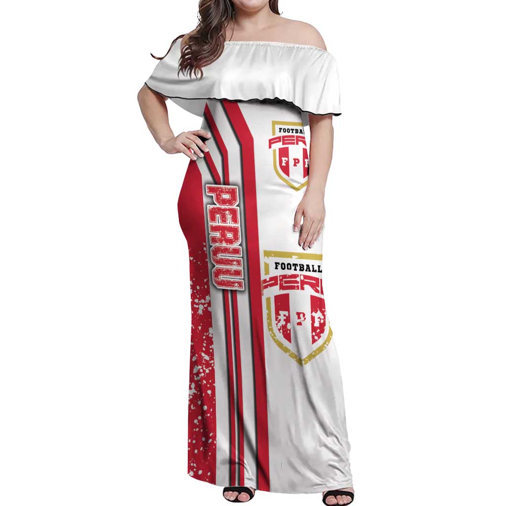 Peru Football Off Shoulder Maxi Dress La Bicolor Soccer - Road To Champion