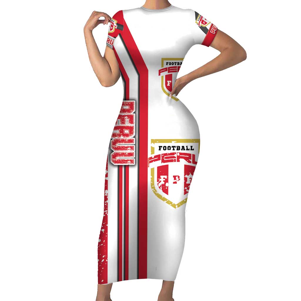 Peru Football Short Sleeve Bodycon Dress La Bicolor Soccer - Road To Champion