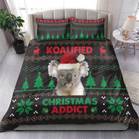 Koala Christmas bedding set with dark gray/black koala face and green tree pattern