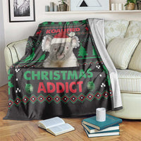 Koala Christmas blanket with Santa-hat koala, green trees, and “Christmas Addict” text