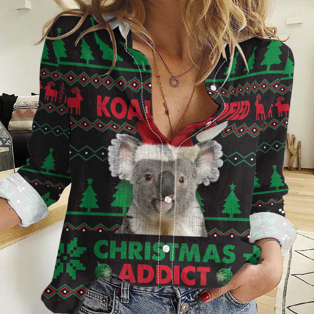 Cute Koala Women Casual Shirt Koalified Christmas Addict