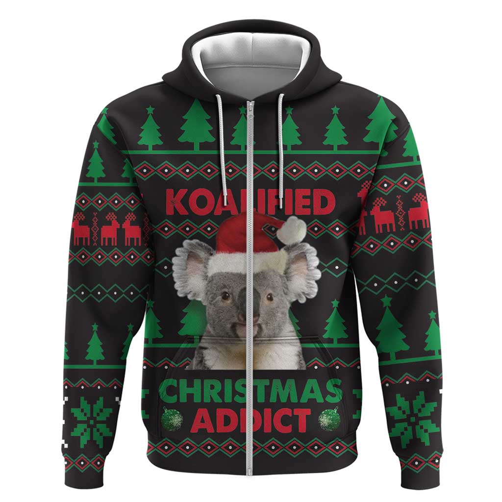 Cute Koala Zip Hoodie Koalified Christmas Addict - Wonder Print Shop