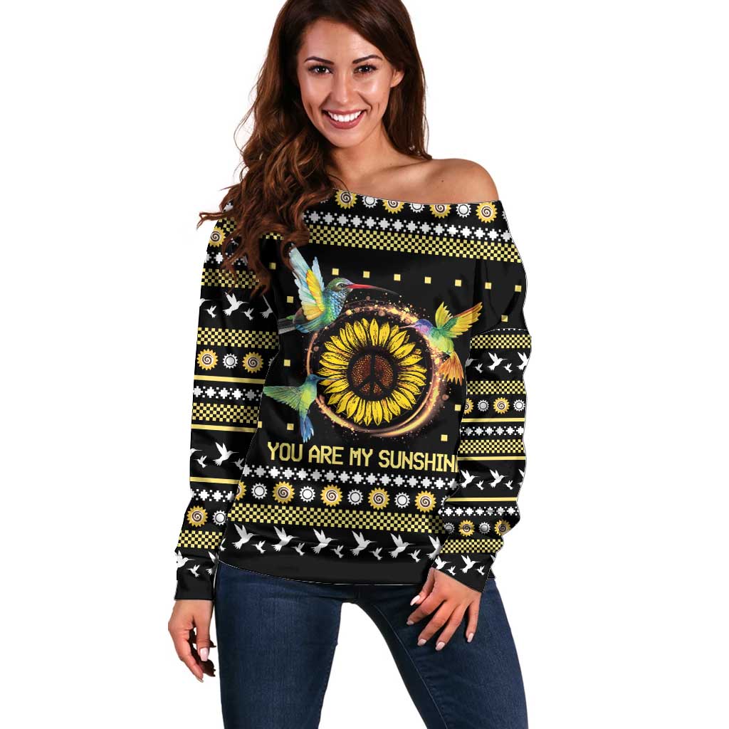 Hummingbird Sunflower Christmas Off Shoulder Sweater You Are My Sunshine - Wonder Print Shop