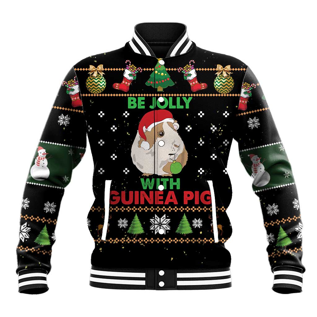 Guinea Pig Christmas Baseball Jacket Be Jolly With Guinea Pig - Wonder Print Shop