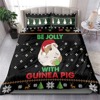 Black Christmas duvet cover set with guinea pig artwork, “Be Jolly with Guinea Pig” text