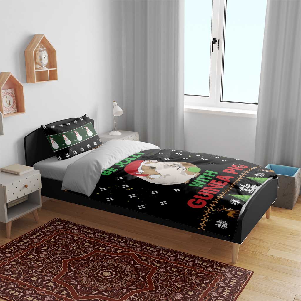 Black Christmas bedding set with guinea pig design on duvet and matching pillow covers