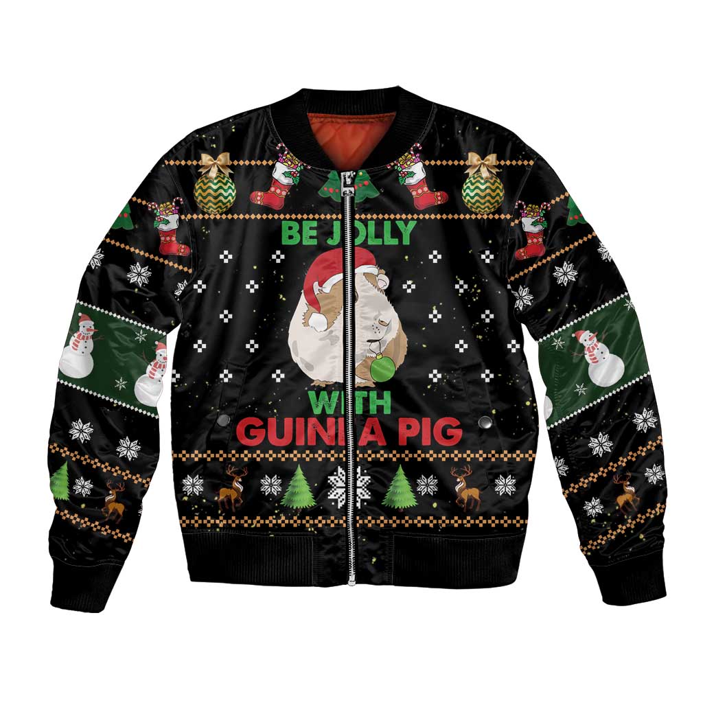 Guinea Pig Christmas Bomber Jacket Be Jolly With Guinea Pig - Wonder Print Shop