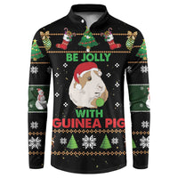 Black long-sleeve button sweatshirt with front guinea pig Christmas graphic and 'Be Jolly' text