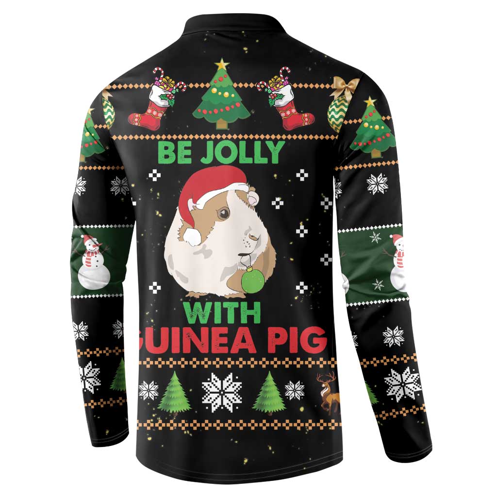 Black long-sleeve button sweatshirt with back guinea pig Christmas 'Be Jolly' graphic