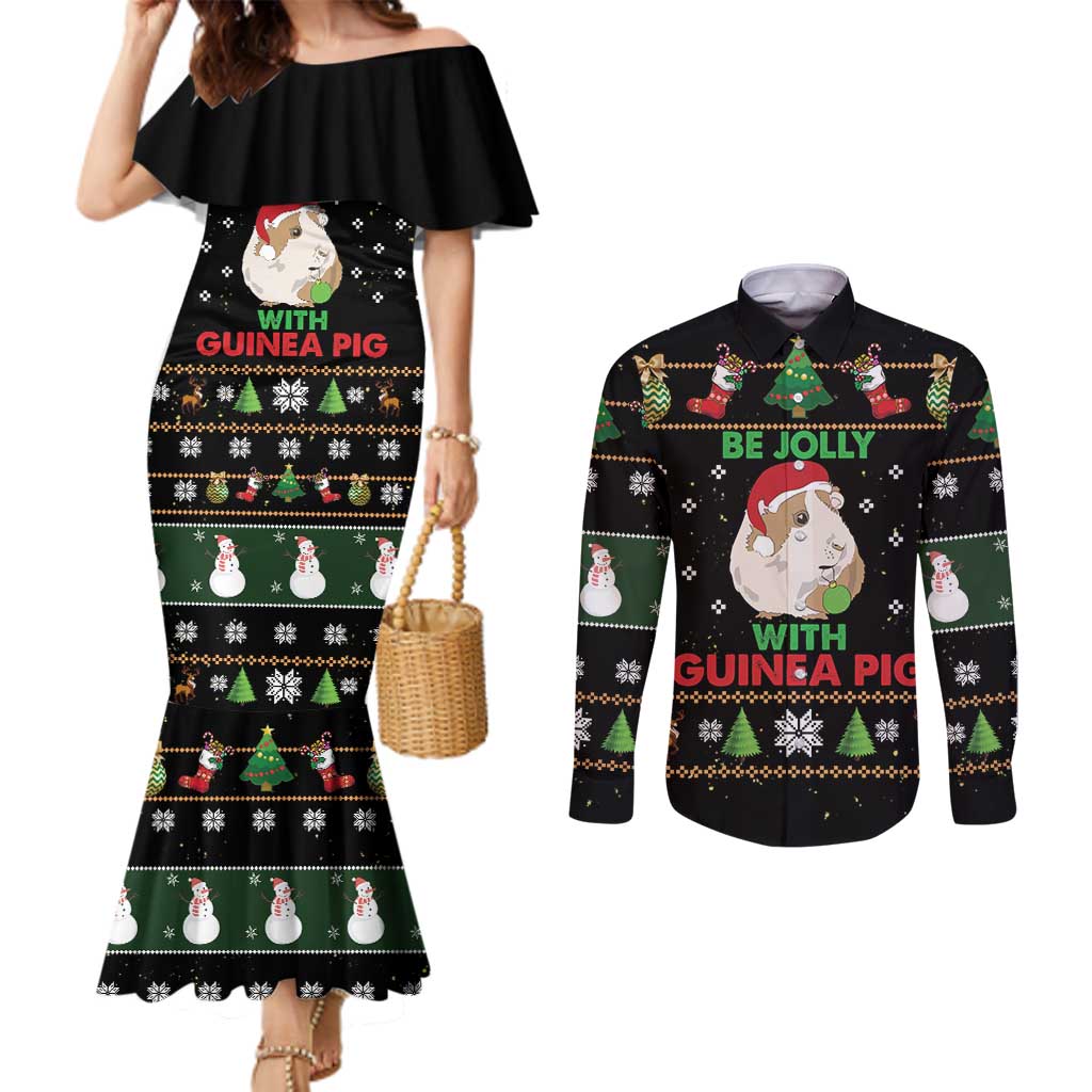 Guinea Pig Christmas Couples Matching Mermaid Dress and Long Sleeve Button Shirt Be Jolly With Guinea Pig