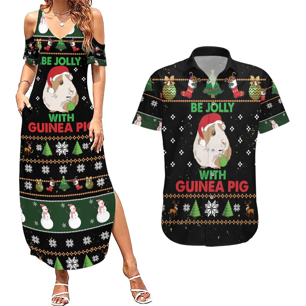 Guinea Pig Christmas Couples Matching Summer Maxi Dress and Hawaiian Shirt Be Jolly With Guinea Pig - Wonder Print Shop