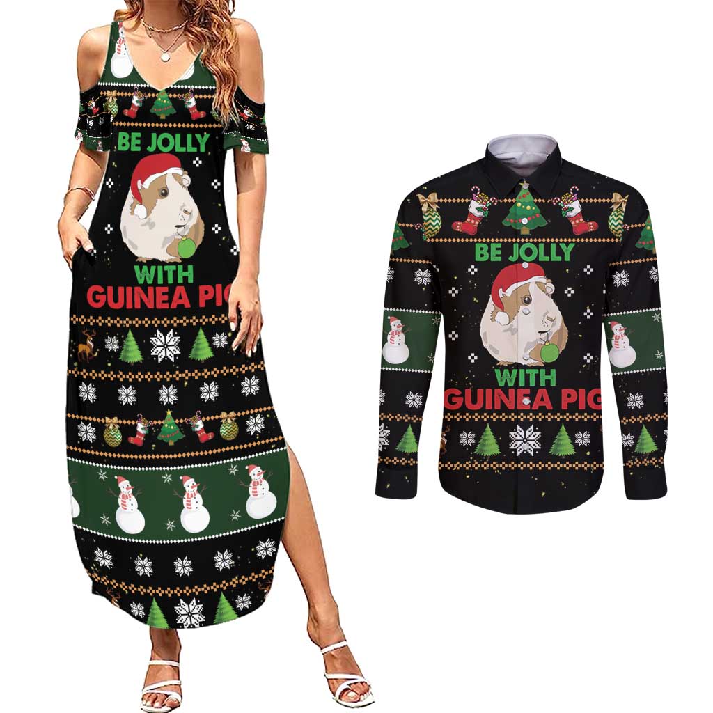 Guinea Pig Christmas Couples Matching Summer Maxi Dress and Long Sleeve Button Shirt Be Jolly With Guinea Pig - Wonder Print Shop