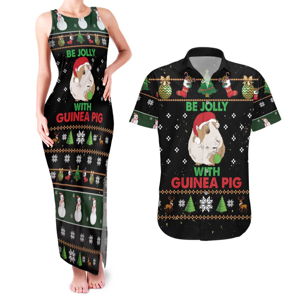 Guinea Pig Christmas Couples Matching Tank Maxi Dress and Hawaiian Shirt Be Jolly With Guinea Pig - Wonder Print Shop