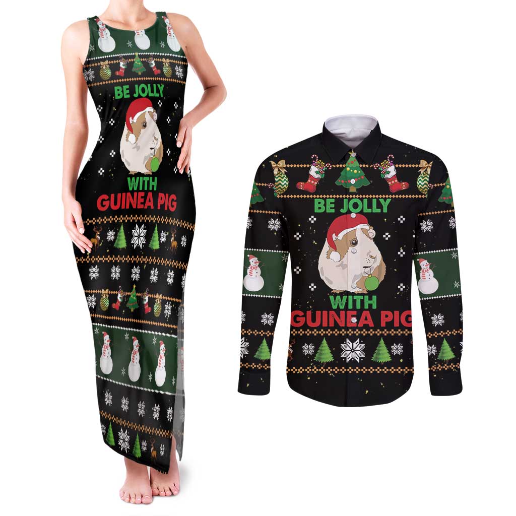 Guinea Pig Christmas Couples Matching Tank Maxi Dress and Long Sleeve Button Shirt Be Jolly With Guinea Pig - Wonder Print Shop