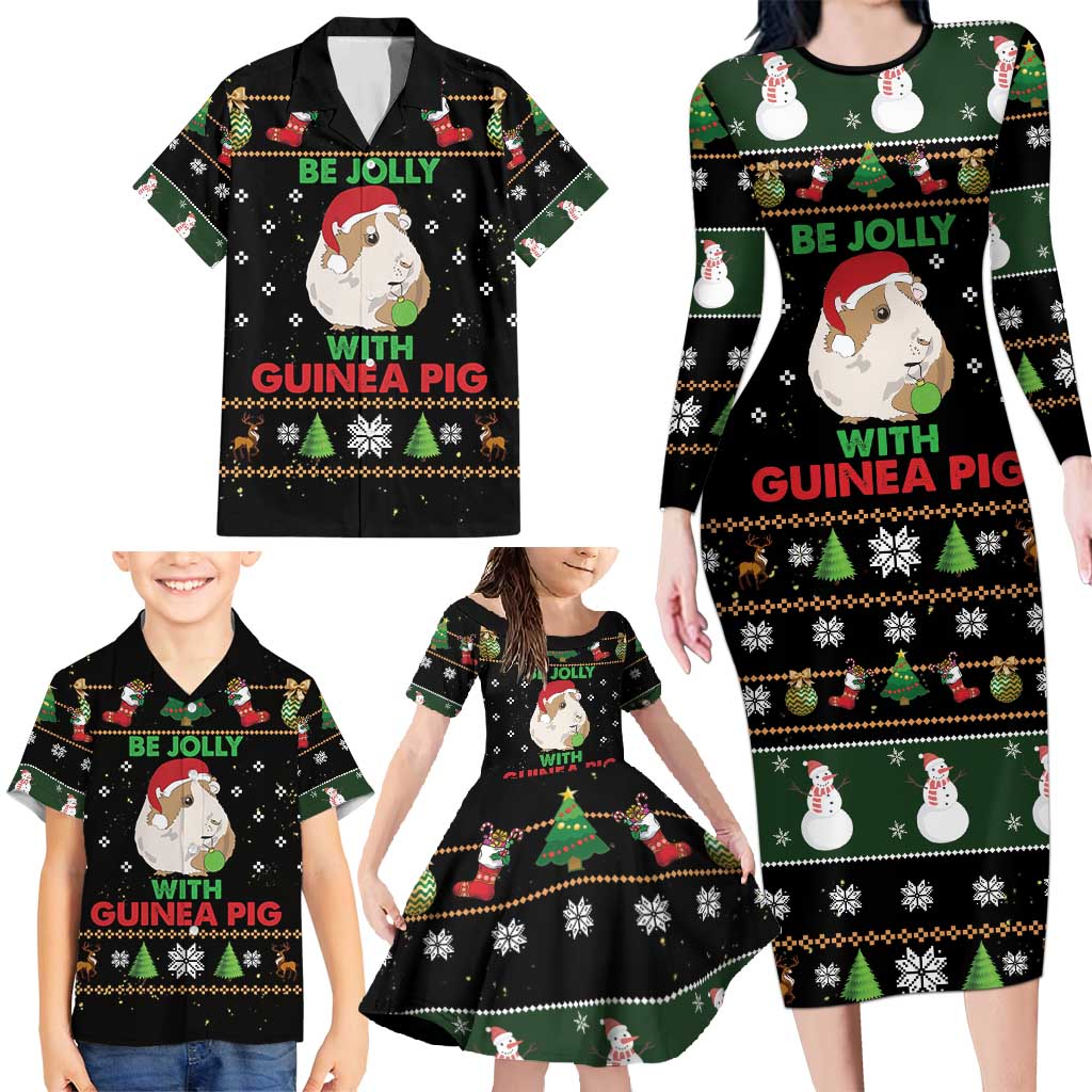 Guinea Pig Christmas Family Matching Long Sleeve Bodycon Dress and Hawaiian Shirt Be Jolly With Guinea Pig - Wonder Print Shop