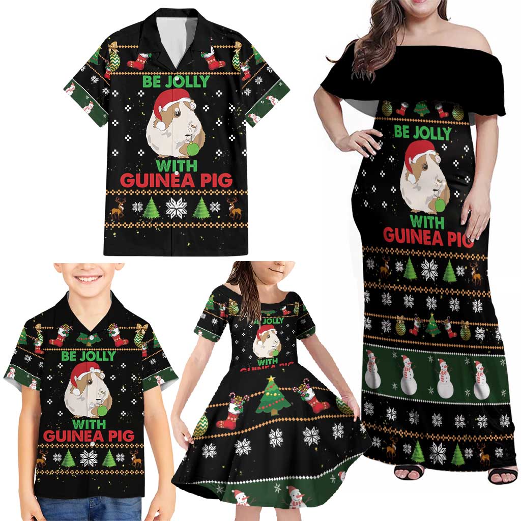 Guinea Pig Christmas Family Matching Off Shoulder Maxi Dress and Hawaiian Shirt Be Jolly With Guinea Pig - Wonder Print Shop