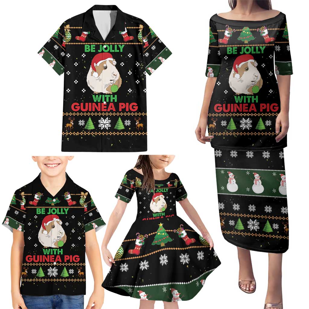 Guinea Pig Christmas Family Matching Puletasi and Hawaiian Shirt Be Jolly With Guinea Pig - Wonder Print Shop