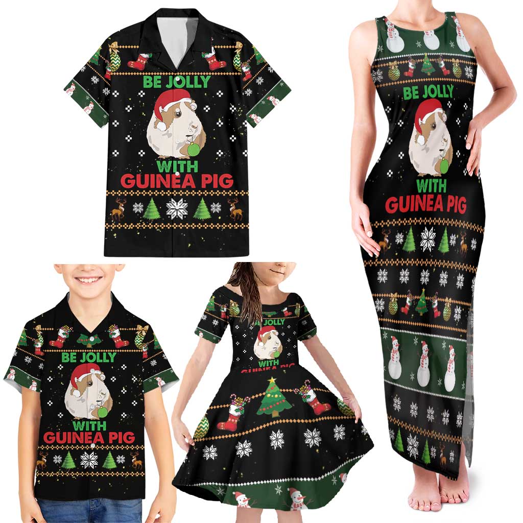 Guinea Pig Christmas Family Matching Tank Maxi Dress and Hawaiian Shirt Be Jolly With Guinea Pig - Wonder Print Shop