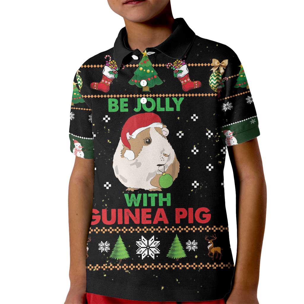 Guinea Pig Christmas Kid Polo Shirt Be Jolly With Guinea Pig - Wonder Print Shop