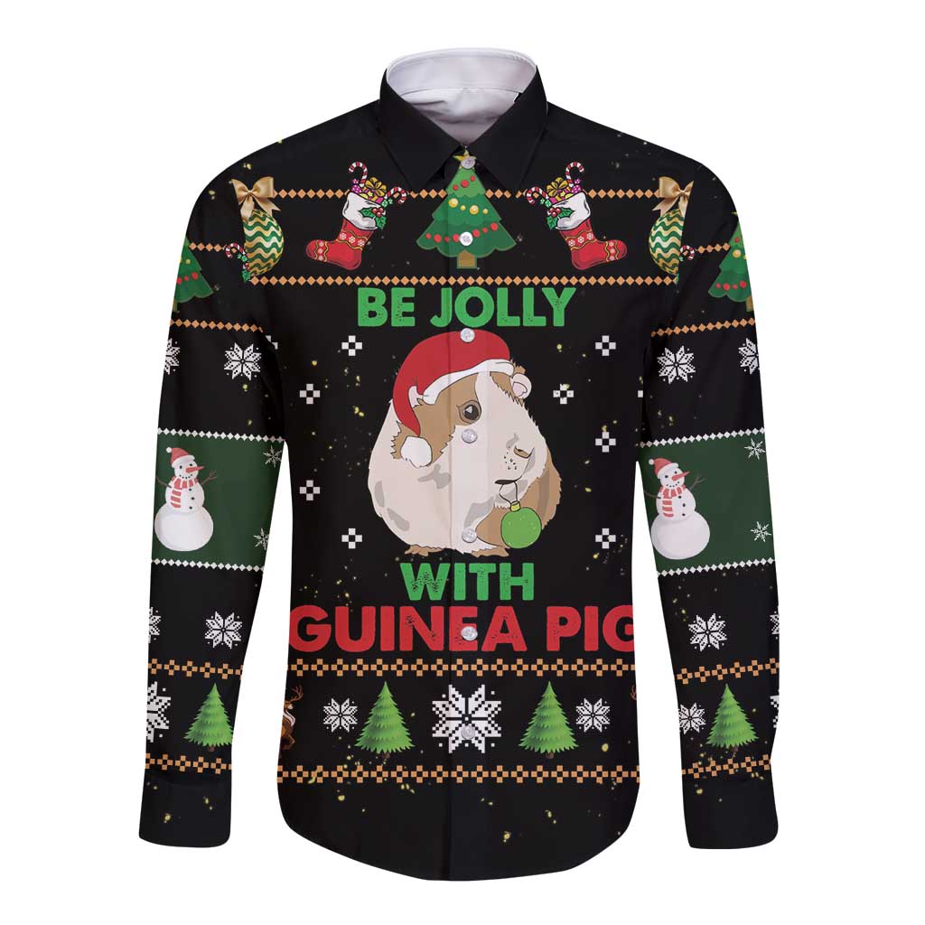 Guinea Pig Christmas Long Sleeve Button Shirt Be Jolly With Guinea Pig - Wonder Print Shop