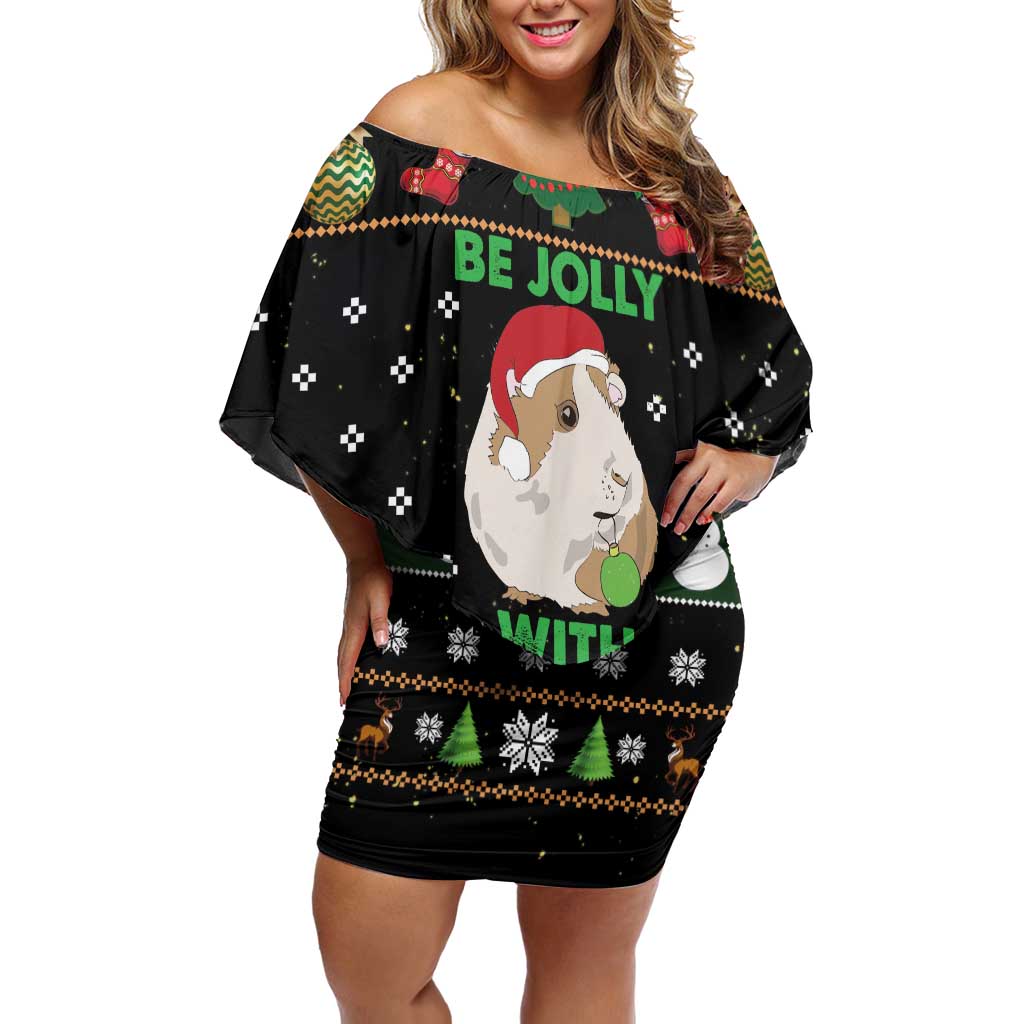 Guinea Pig Christmas Off Shoulder Short Dress Be Jolly With Guinea Pig - Wonder Print Shop