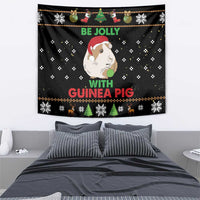 Black guinea pig Christmas tapestry with Santa hat; “BE JOLLY WITH GUINEA PIG” text.