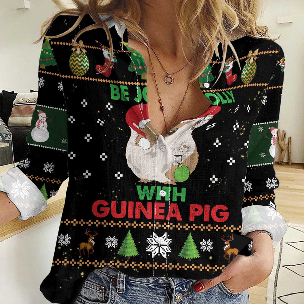 Guinea Pig Christmas Women Casual Shirt Be Jolly With Guinea Pig