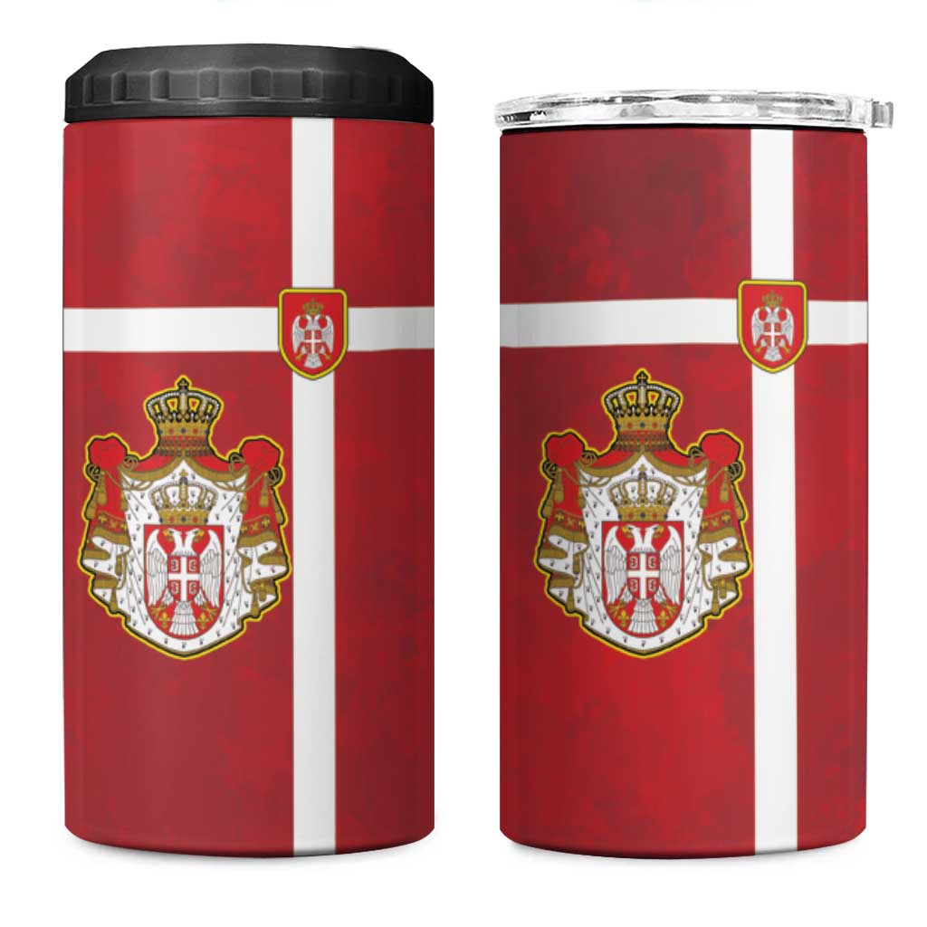 Serbia 4 in 1 Can Cooler Tumbler Serbian Cross Eagle Tattoo