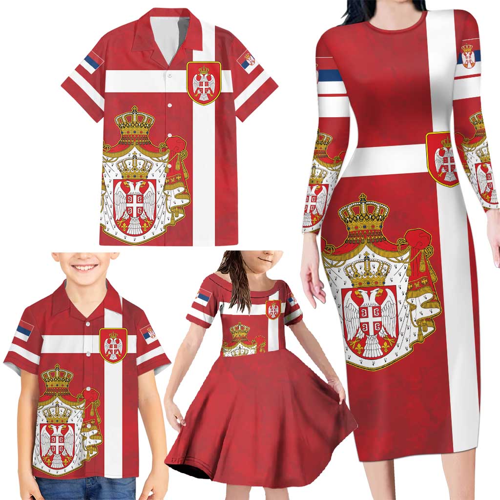 Serbia Family Matching Long Sleeve Bodycon Dress and Hawaiian Shirt Serbian Cross Eagle Tattoo