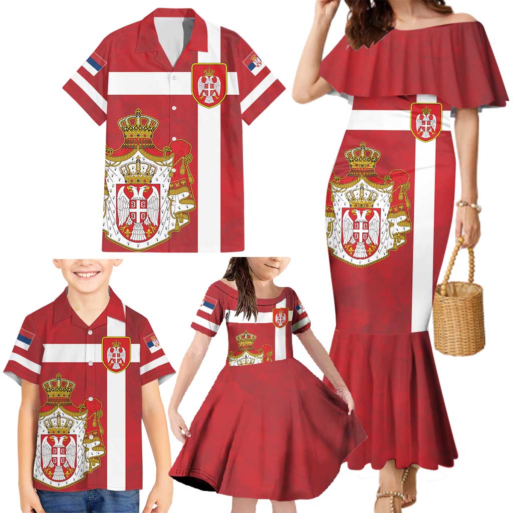 Serbia Family Matching Mermaid Dress and Hawaiian Shirt Serbian Cross Eagle Tattoo