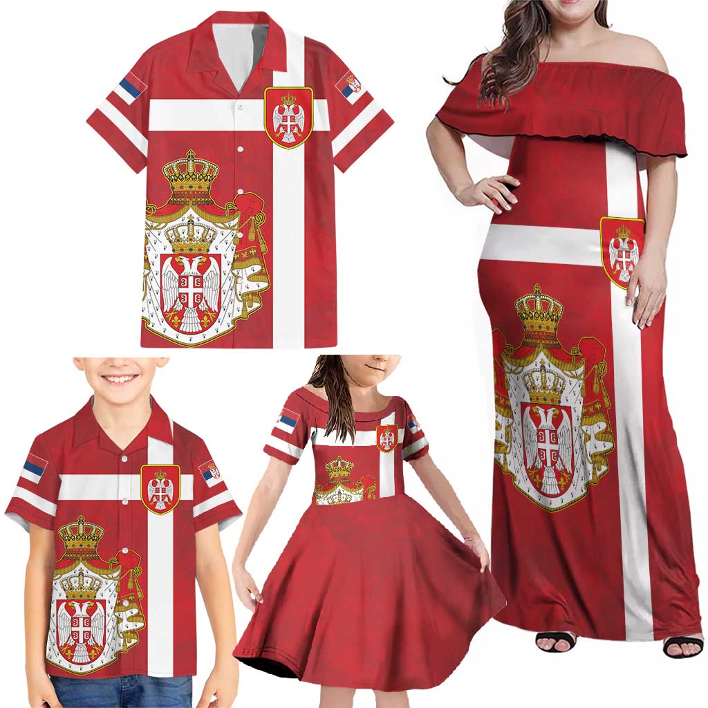 Serbia Family Matching Off Shoulder Maxi Dress and Hawaiian Shirt Serbian Cross Eagle Tattoo