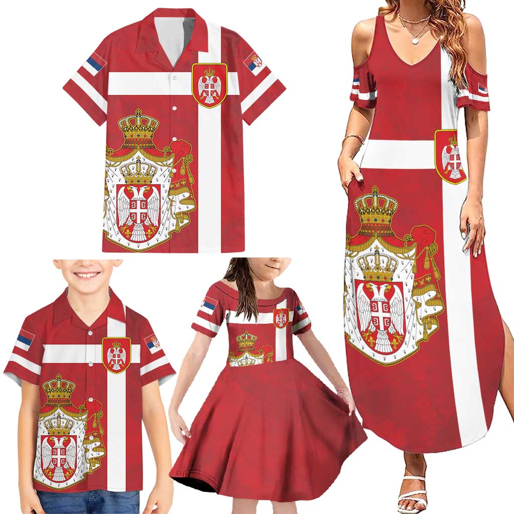 Serbia Family Matching Summer Maxi Dress and Hawaiian Shirt Serbian Cross Eagle Tattoo