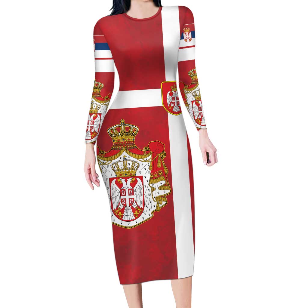 Serbia Long Sleeve Bodycon Dress Serbian Cross Eagle Tattoo