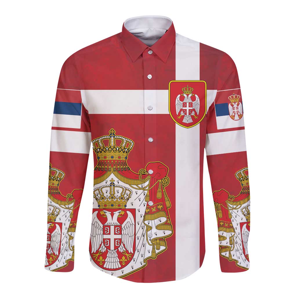 Serbia Long Sleeve Button Shirt Serbian Cross Eagle Tattoo