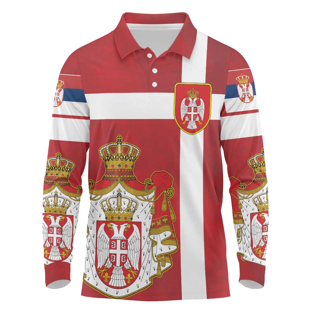 Serbia Long Sleeve Polo Shirt Serbian Cross Eagle Tattoo