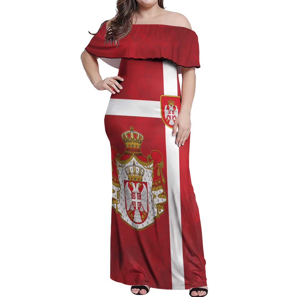 Serbia Off Shoulder Maxi Dress Serbian Cross Eagle Tattoo