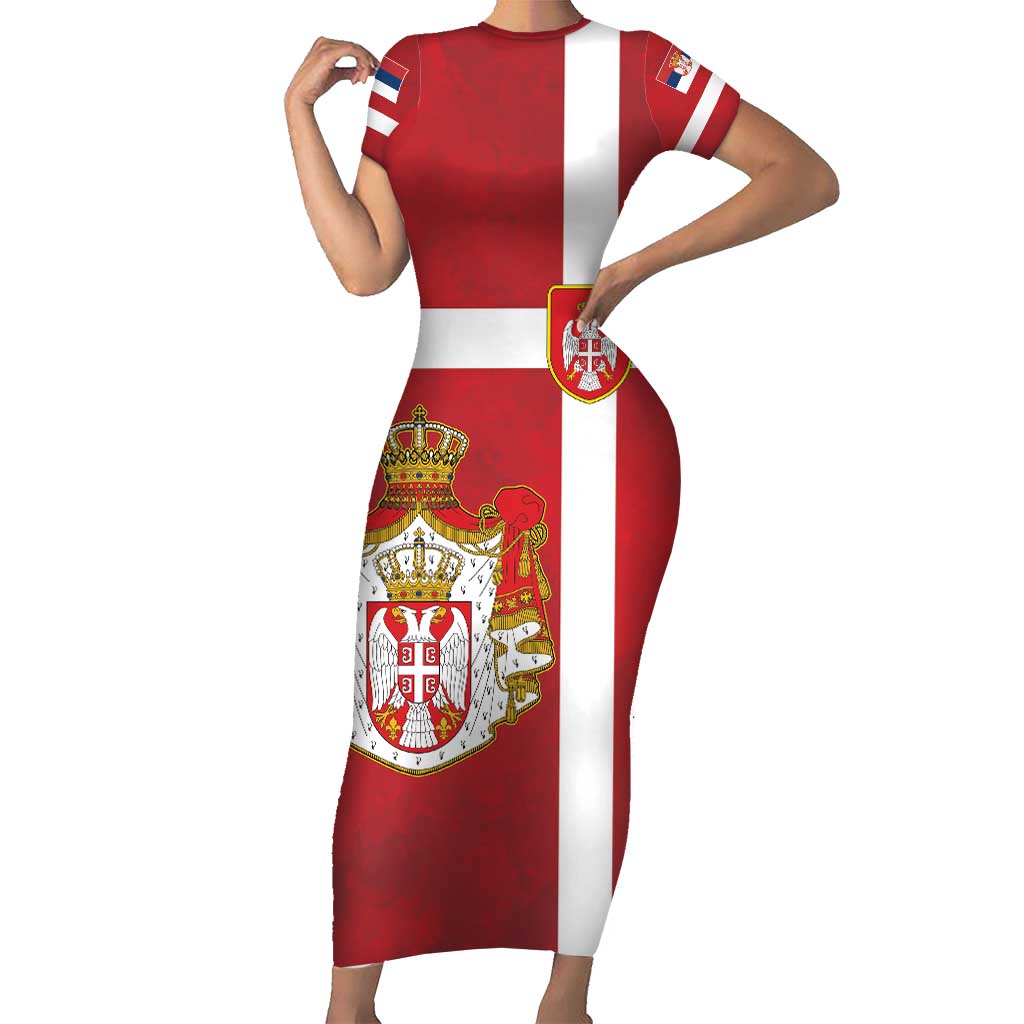 Serbia Short Sleeve Bodycon Dress Serbian Cross Eagle Tattoo