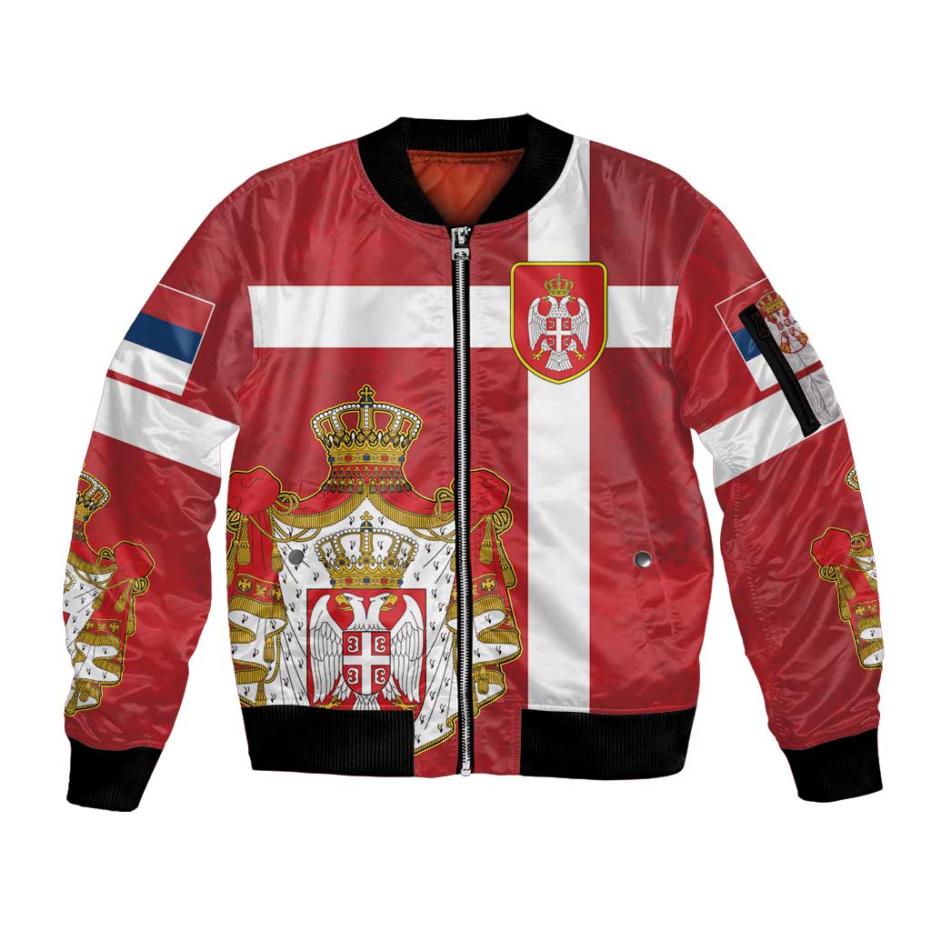 Serbia Sleeve Zip Bomber Jacket Serbian Cross Eagle Tattoo