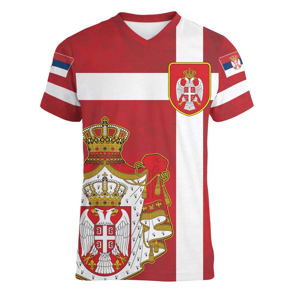 Serbia Women V-Neck T-Shirt Serbian Cross Eagle Tattoo